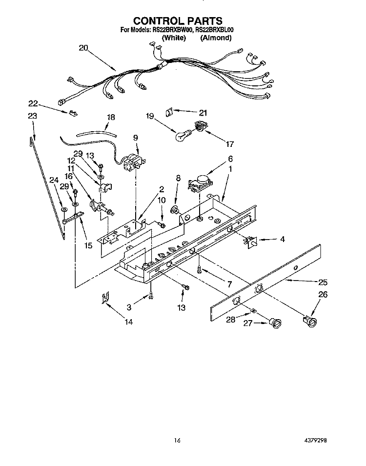 CONTROL Diagram and Parts List for RS22BRXBW00  Roper Refrigerator