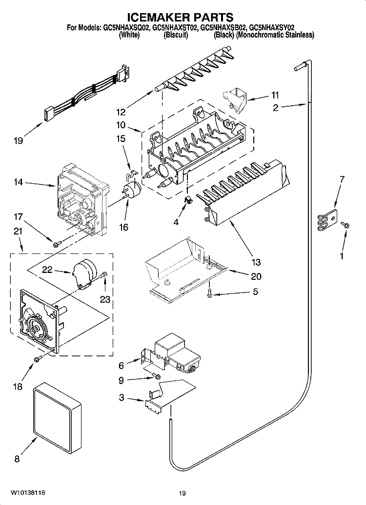 ICEMAKER PARTS, OPTIONAL PARTS (NOT INCLUDED) Diagram and Parts List for GC5NHAXSQ02  Whirlpool Refrigerator