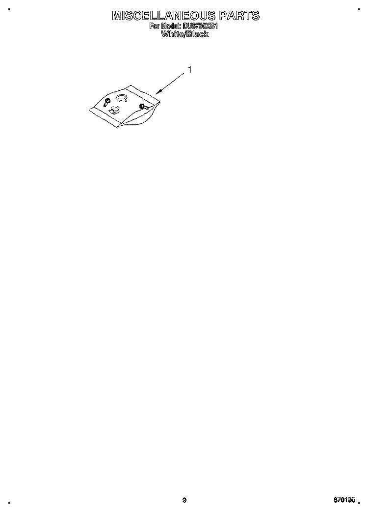 MISCELLANEOUS, LIT/OPTIONAL Diagram and Parts List for DU8750XB1  Whirlpool Dishwasher
