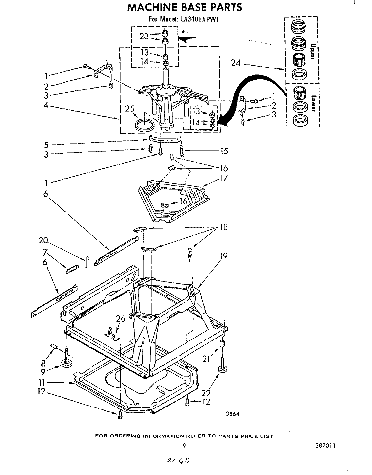 MACHINE BASE Diagram and Parts List for LA3400XPW1  Whirlpool Washer