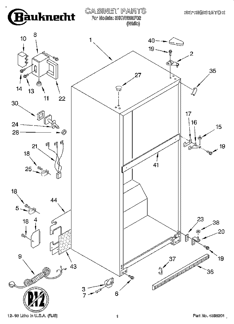 CABINET Diagram and Parts List for 3XKVN600F02  Whirlpool Refrigerator