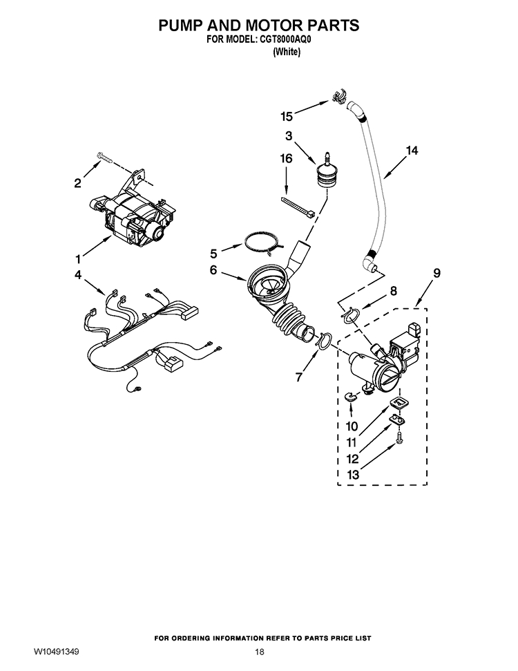 PUMP AND MOTOR PARTS Diagram and Parts List for CGT8000AQ0  Whirlpool Washer Dryer Combo