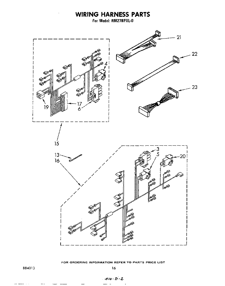 WIRING HARNESS , LITERATURE AND OPTIONAL Diagram and Parts List for RM278PXL0  Whirlpool Microwave Oven Combo