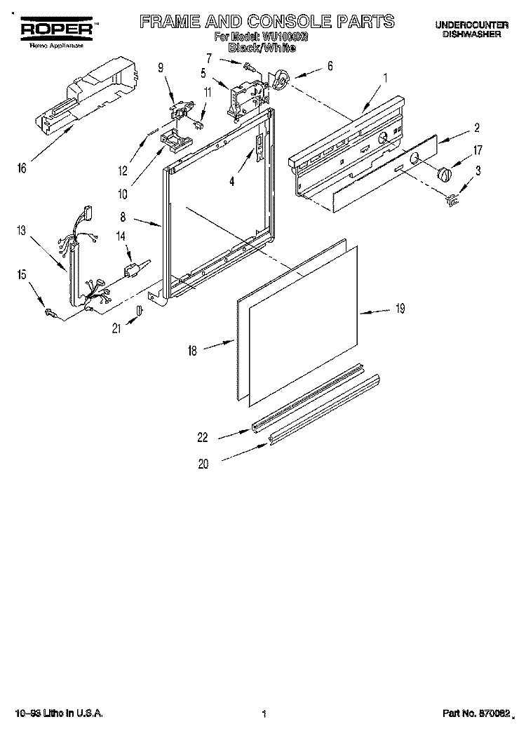 FRAME AND CONSOLE Diagram and Parts List for WU1000X8  Roper Dishwasher