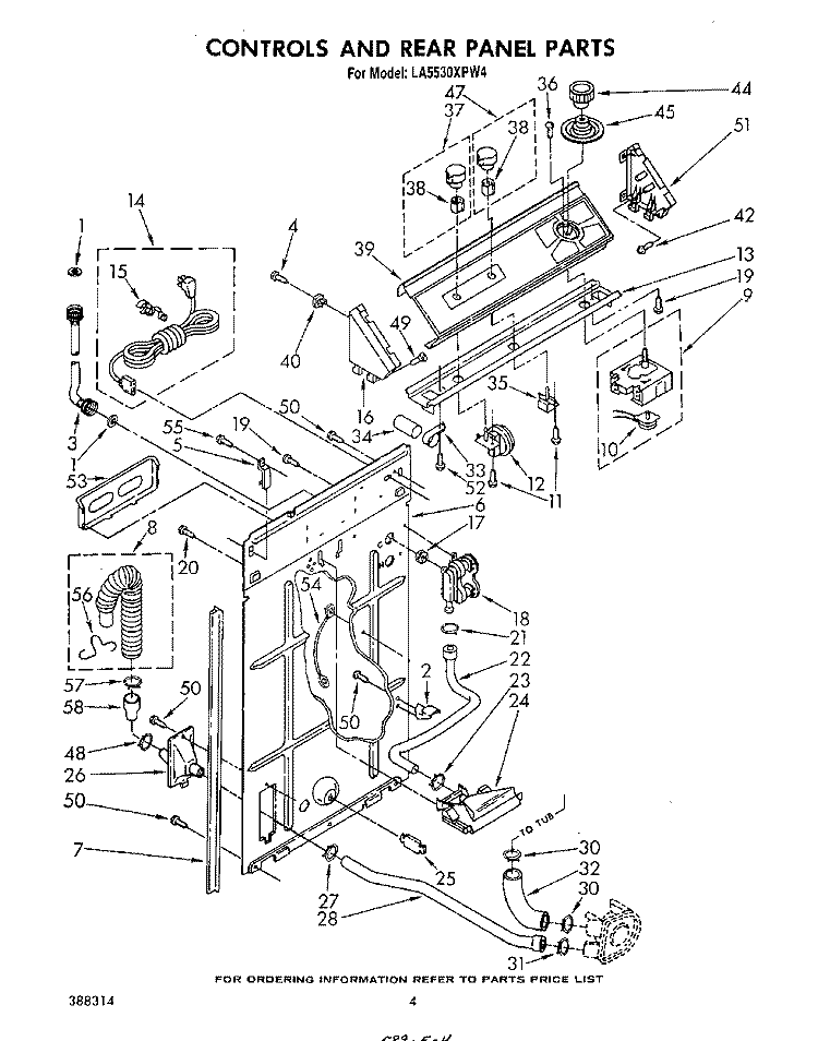 CONTROLS AND REAR PANEL Diagram and Parts List for LA5530XPW4  Whirlpool Washer