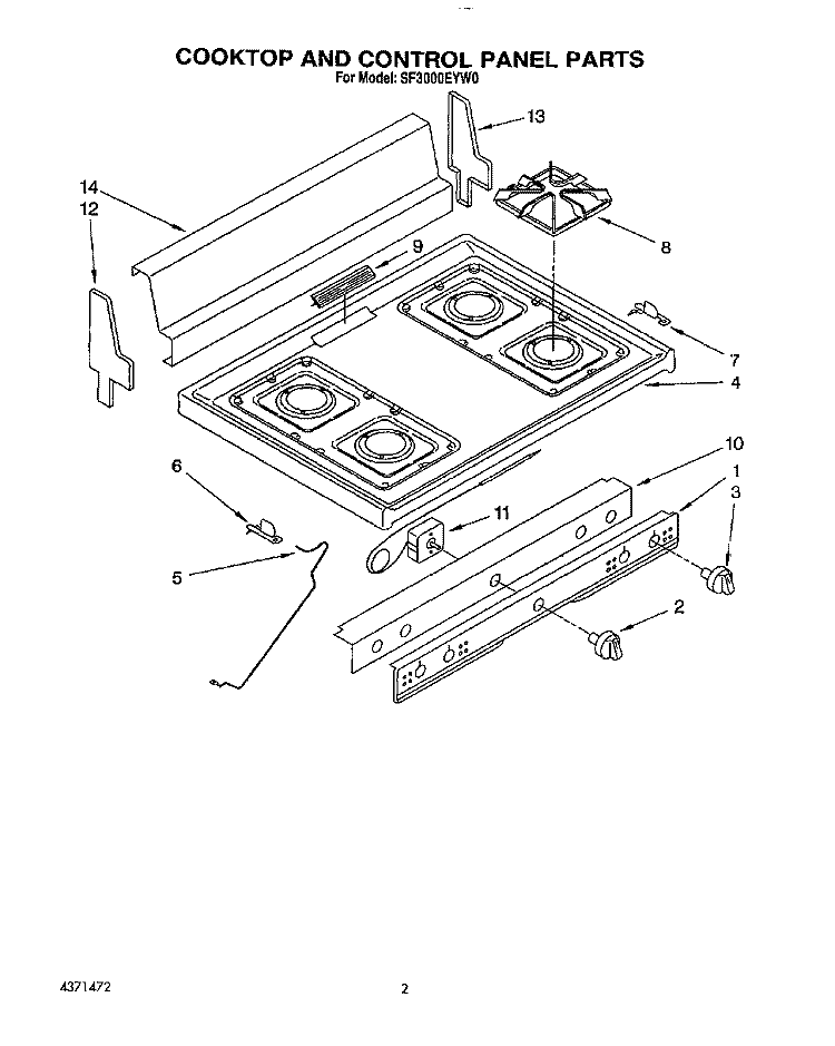 COOKTOP AND CONTROL PANEL, LIT/OPTI Diagram and Parts List for SF3000EYN0  Whirlpool Range
