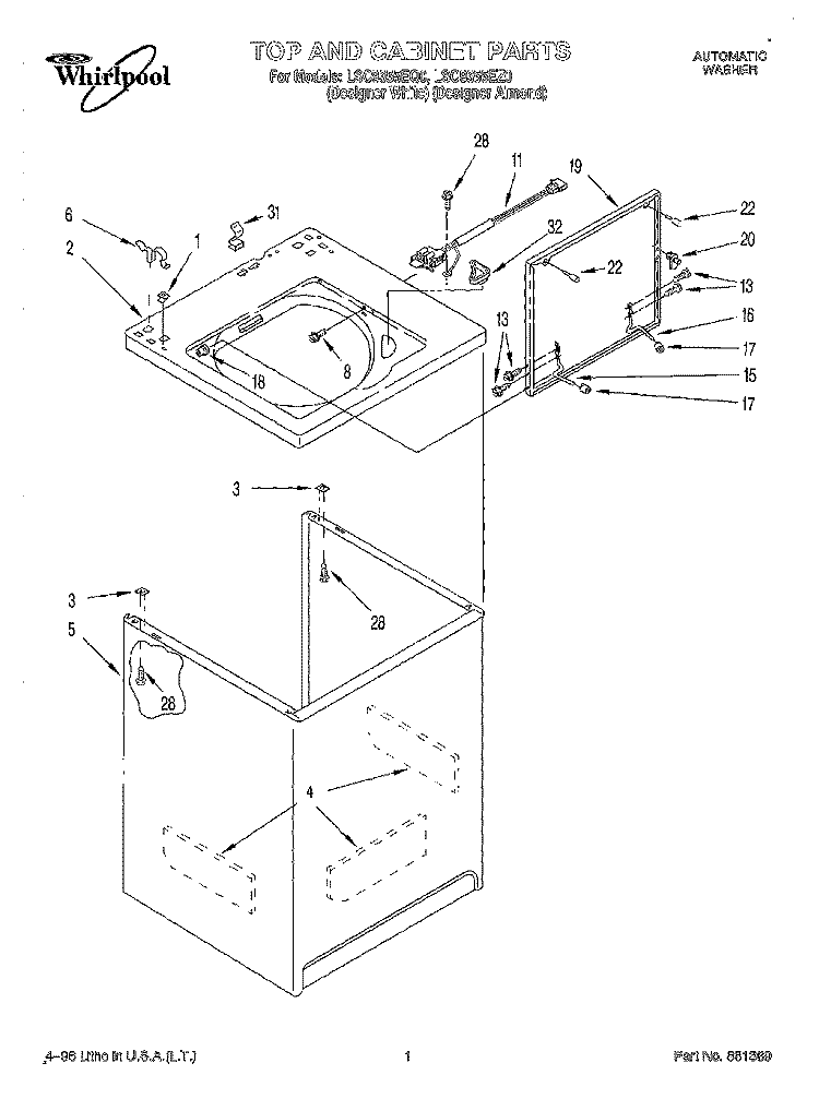 TOP AND CABINET, LIT/OPTIONAL Diagram and Parts List for LSC9355EQ0  Whirlpool Washer