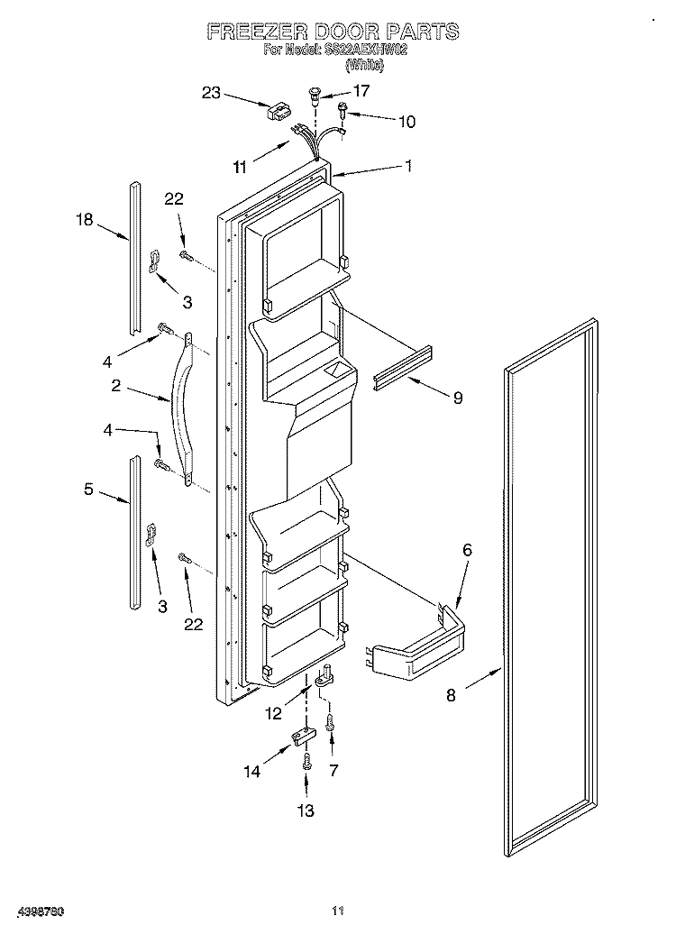 FREEZER DOOR Diagram and Parts List for SS22AEXHW02  Whirlpool Refrigerator