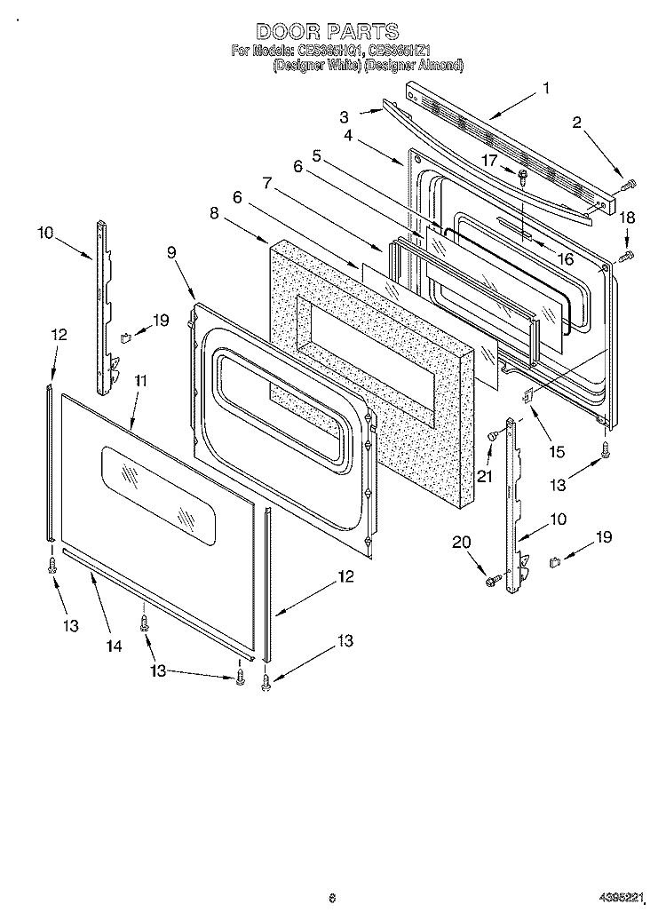 DOOR, OPTIONAL Diagram and Parts List for CES365HQ1  Whirlpool Range