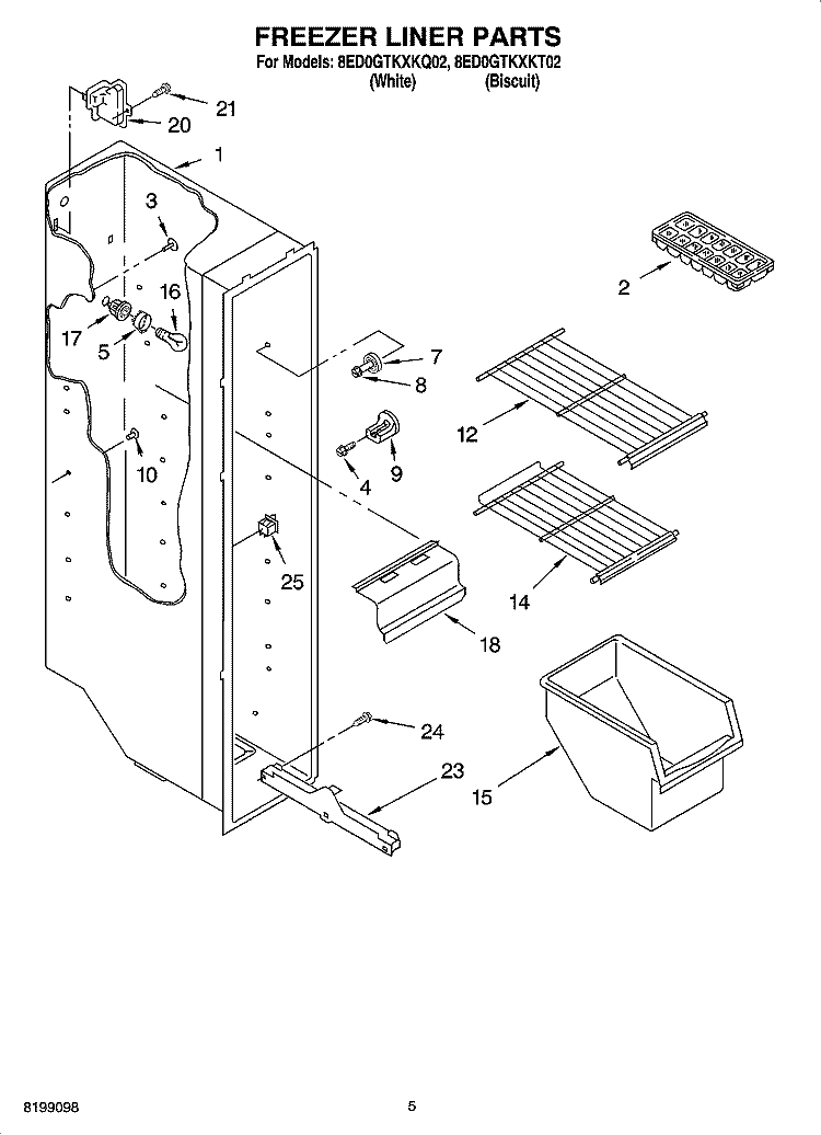 FREEZER LINER PARTS Diagram and Parts List for 8ED0GTKXKQ02  Whirlpool Refrigerator