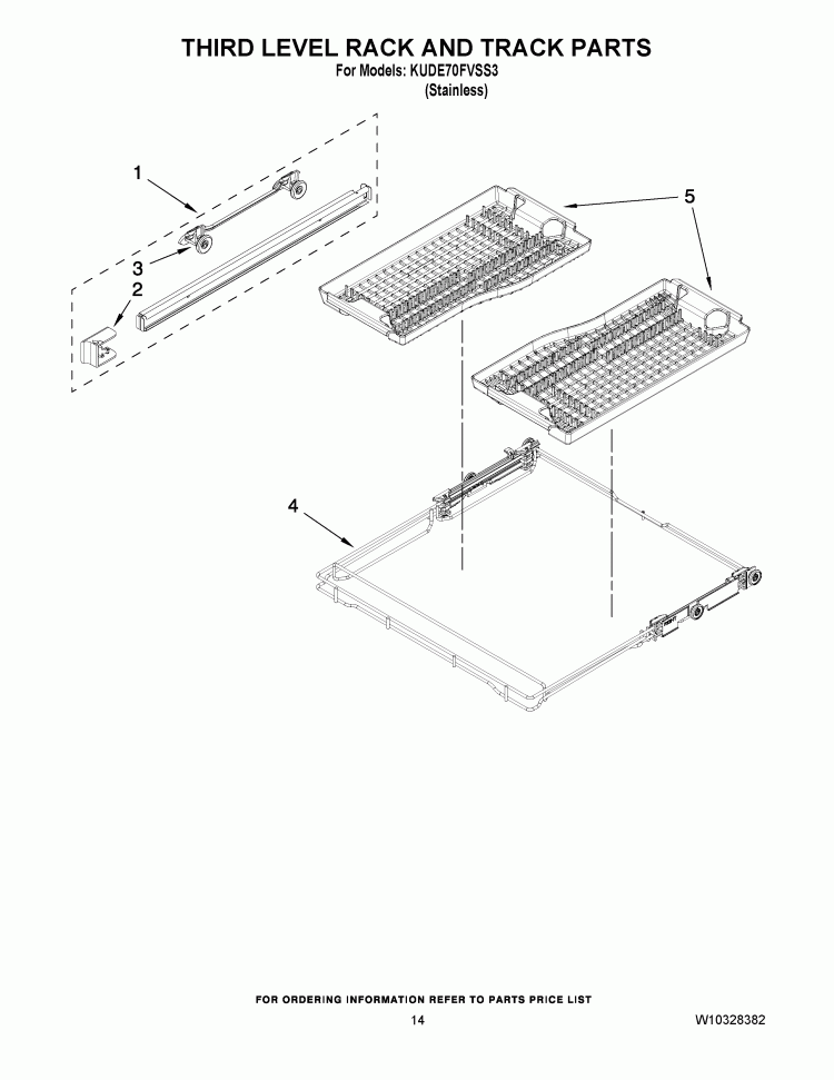 THIRD LEVEL RACK AND TRACK PARTS Diagram and Parts List for KUDE70FVSS3  KitchenAid Dishwasher