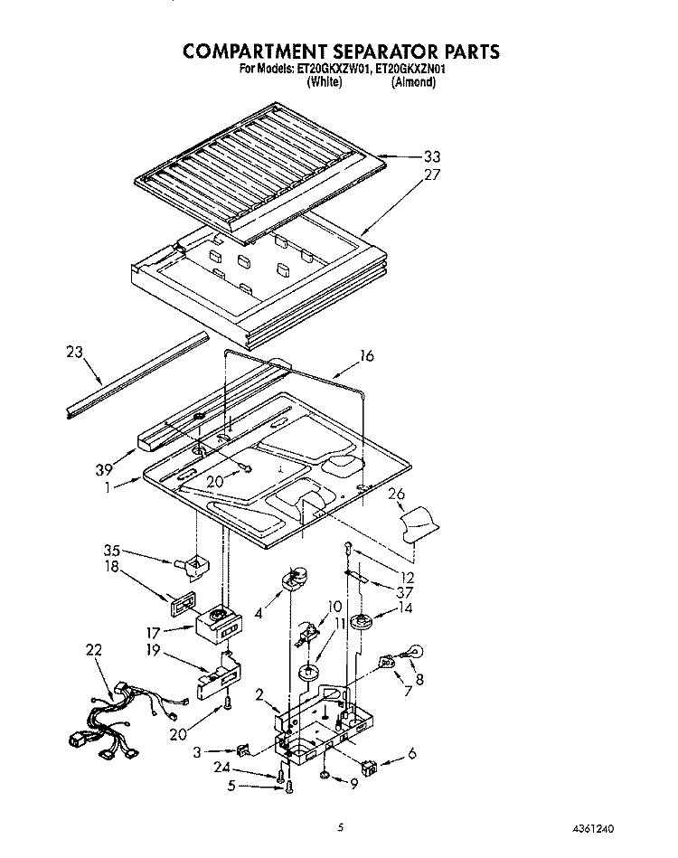 COMPARTMENT SEPARATOR Diagram and Parts List for ET20GKXZN01  Whirlpool Refrigerator