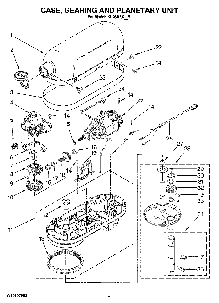 CASE, GEARING AND PLANETARY UNIT Diagram and Parts List for KL26M8XOB5  KitchenAid Mixer