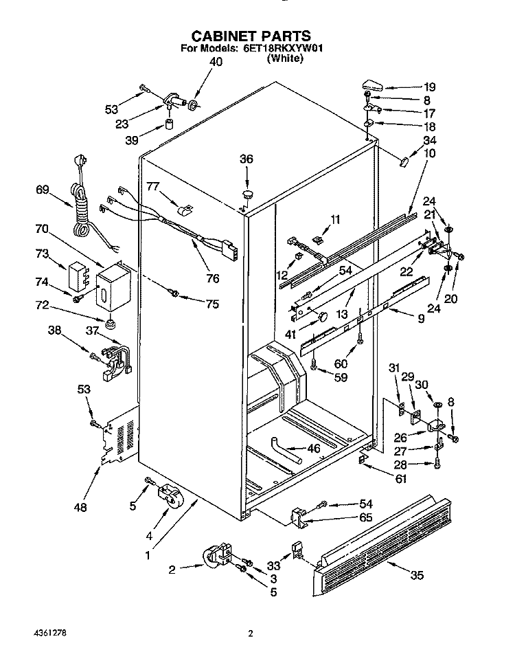 CABINET Diagram and Parts List for 6ET18RKXYW01  Whirlpool Refrigerator