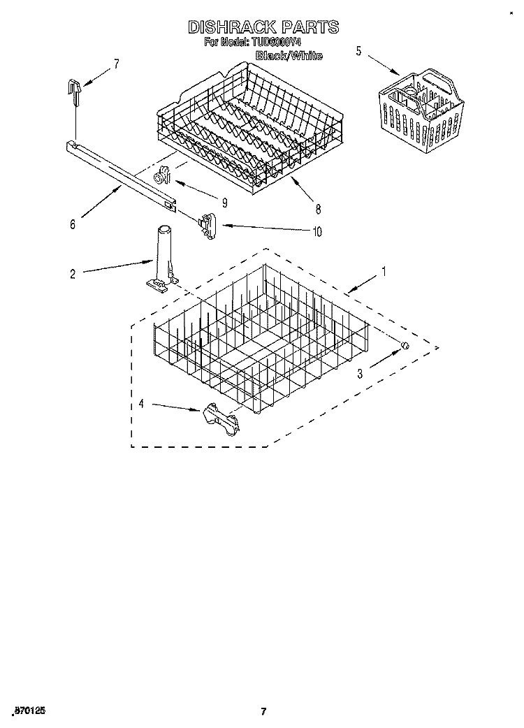 DISHRACK Diagram and Parts List for TUD3000Y4  Whirlpool Dishwasher