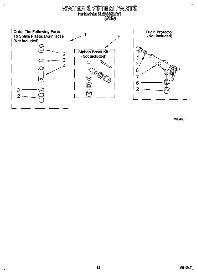 WATER SYSTEM Diagram and Parts List for 6LBR5132BW1  Whirlpool Washer