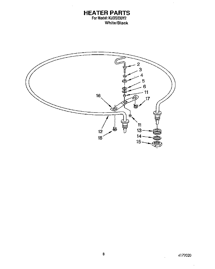 HEATER Diagram and Parts List for KUDD230Y2  KitchenAid Dishwasher