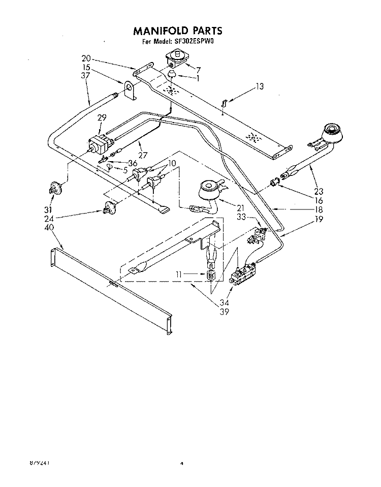 MANIFOLD Diagram and Parts List for SF302ESPW0  Whirlpool Range