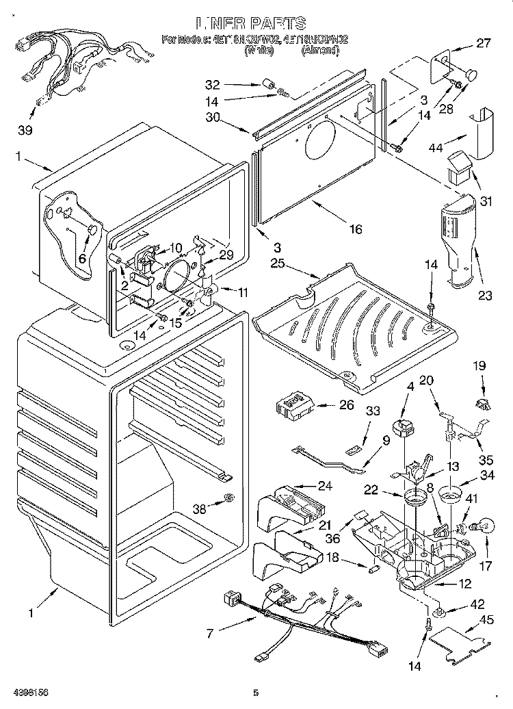 LINER Diagram and Parts List for 4ET18NKXFW02  Whirlpool Refrigerator