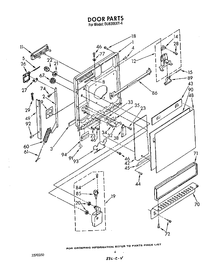 DOOR Diagram and Parts List for DU8300XT4  Whirlpool Dishwasher