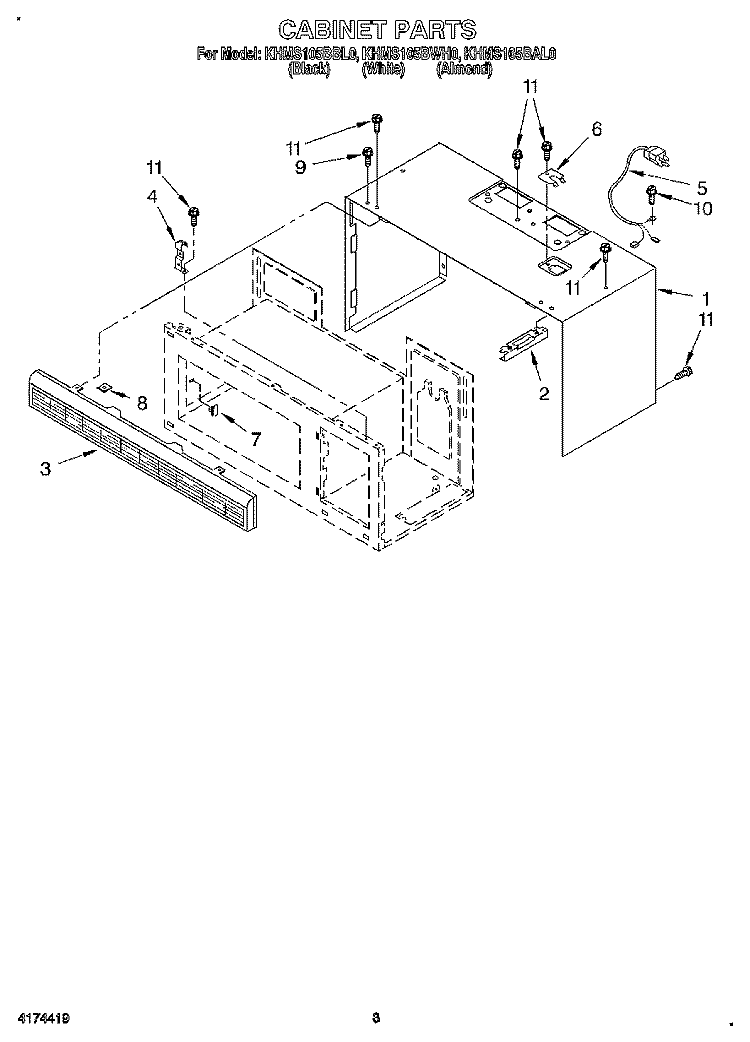 CABINET Diagram and Parts List for KHMS105BBL0  KitchenAid Microwave