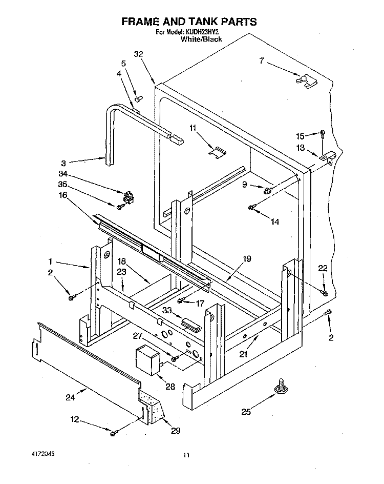 FRAME AND TANK Diagram and Parts List for KUDH23HY2  KitchenAid Dishwasher