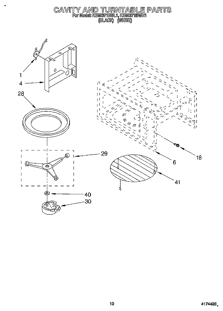 CAVITY AND TURNTABLE Diagram and Parts List for KEMI371BBL1  KitchenAid Wall Oven