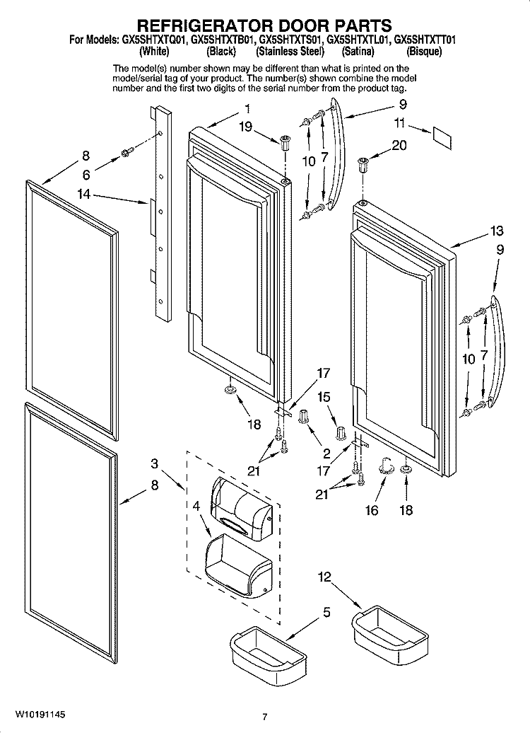 REFRIGERATOR DOOR PARTS Diagram and Parts List for GX5SHTXTB01  Whirlpool Refrigerator