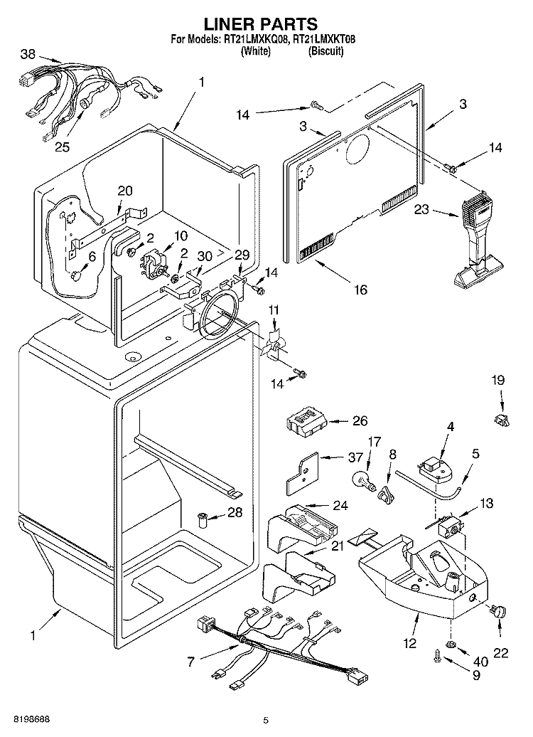LINER PARTS Diagram and Parts List for RT21LMXKT08  Roper Refrigerator