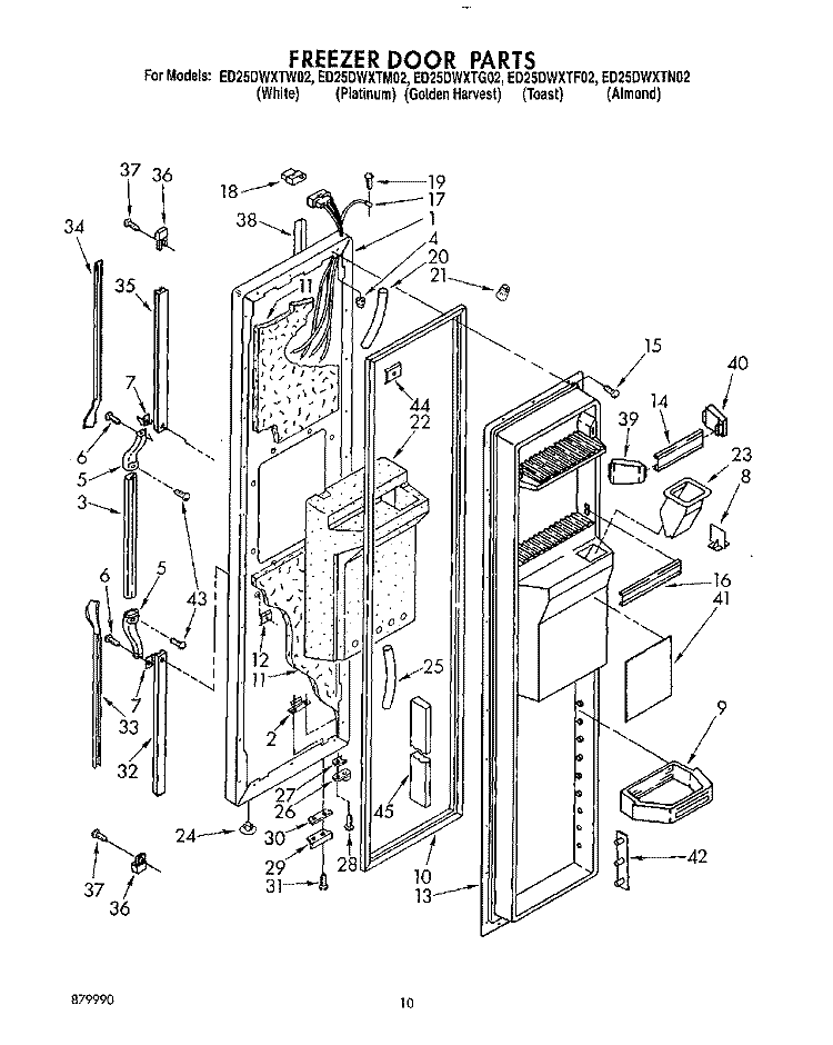 FREEZER DOOR Diagram and Parts List for ED25DWXTF02  Whirlpool Refrigerator