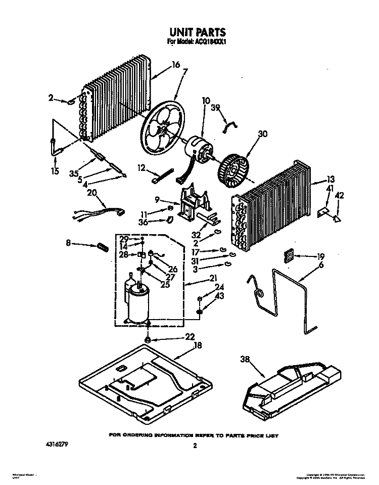 UNIT, LIT/OPTIONAL Diagram and Parts List for ACQ184XX1  Whirlpool Air Conditioner