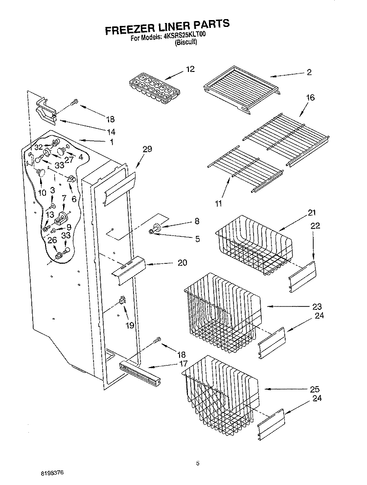 FREEZER LINER Diagram and Parts List for 4KSRS25KLT00  KitchenAid Refrigerator