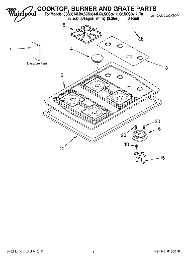 SECTION Diagram and Parts List for SCS3614LB0  Whirlpool Cooktop