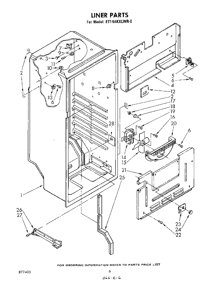 LINER , LIT/OPTIONAL Diagram and Parts List for ET14AKXLWR0  Whirlpool Refrigerator
