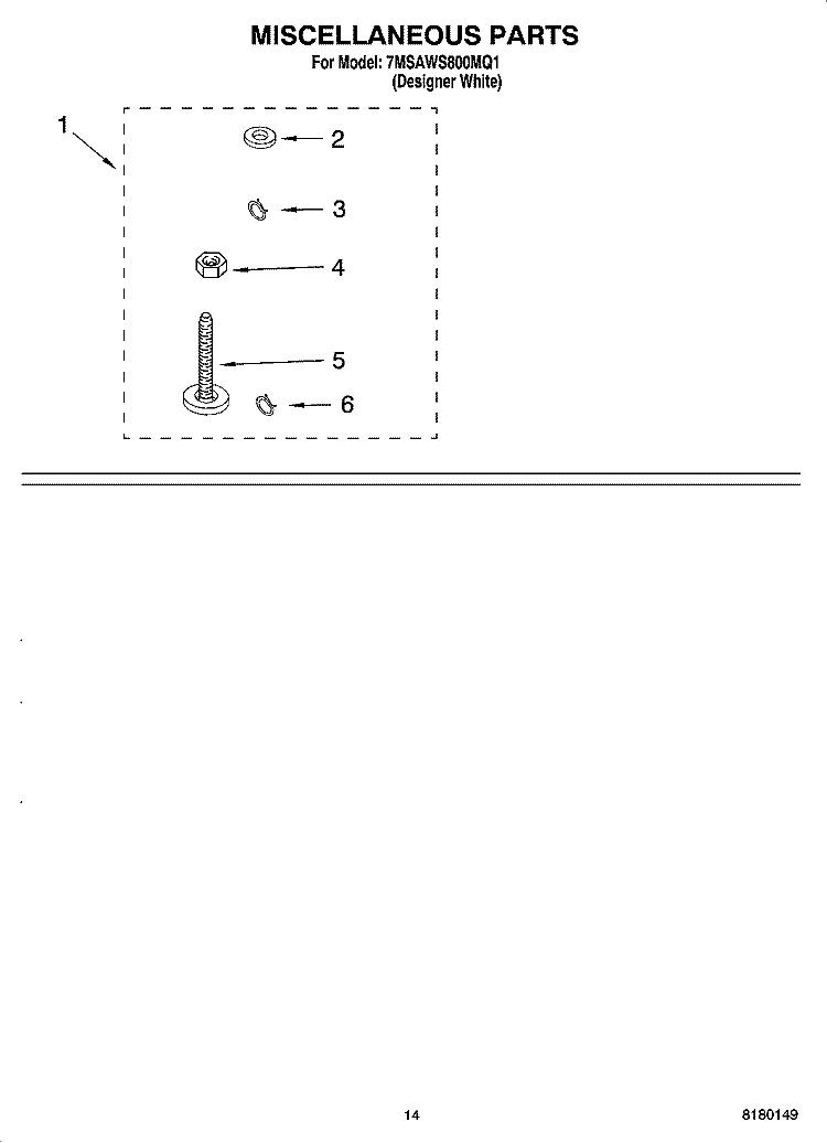 MISCELLANEOUS PARTS - OPTIONAL PARTS (NOT INCLUDED) Diagram and Parts List for 7MSAWS800MQ1  Whirlpool Washer
