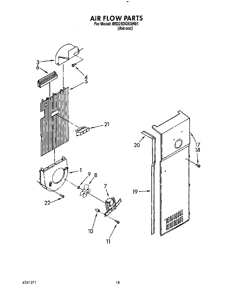 AIR FLOW Diagram and Parts List for 8ED25DQXXN01  Whirlpool Refrigerator