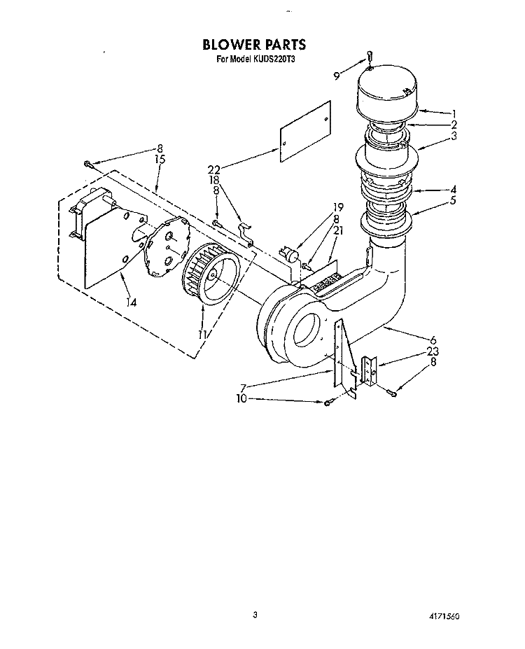 BLOWER Diagram and Parts List for KUDS220T3  KitchenAid Dishwasher