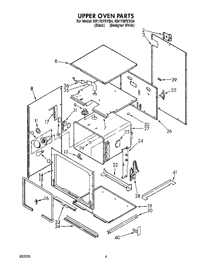 UPPER OVEN Diagram and Parts List for RB170PXYQ4  Whirlpool Wall Oven