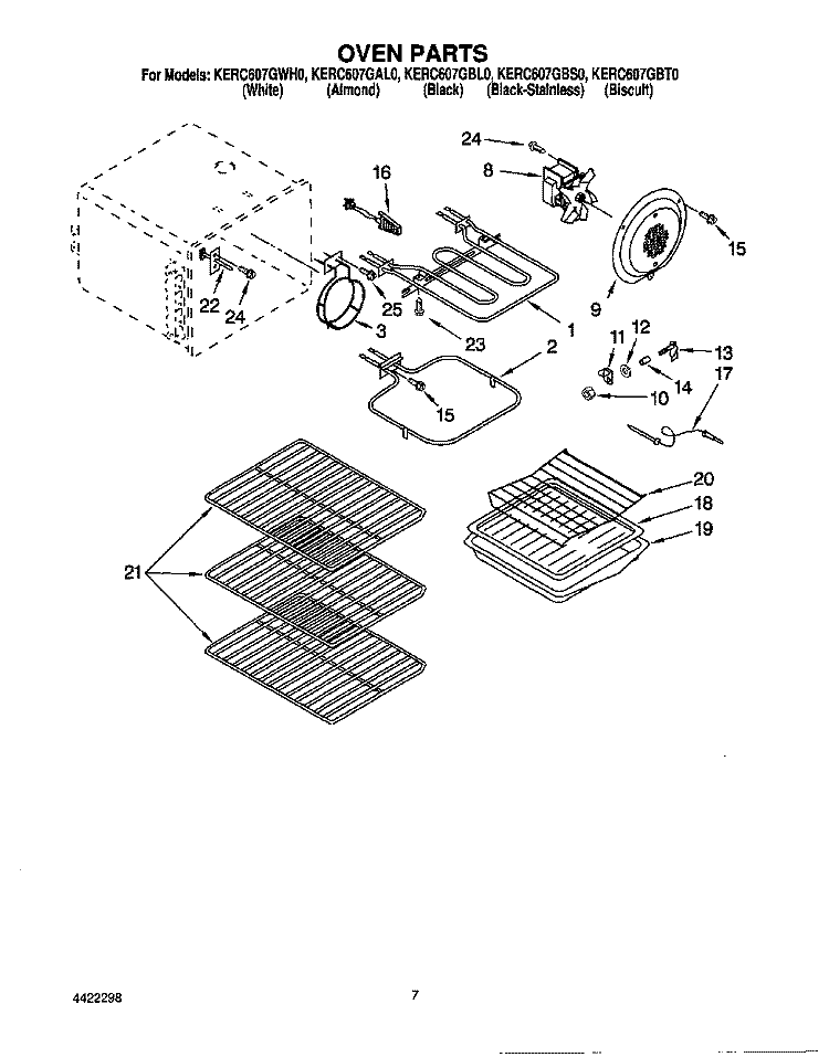 OVEN Diagram and Parts List for KERC607GBS0  KitchenAid Range