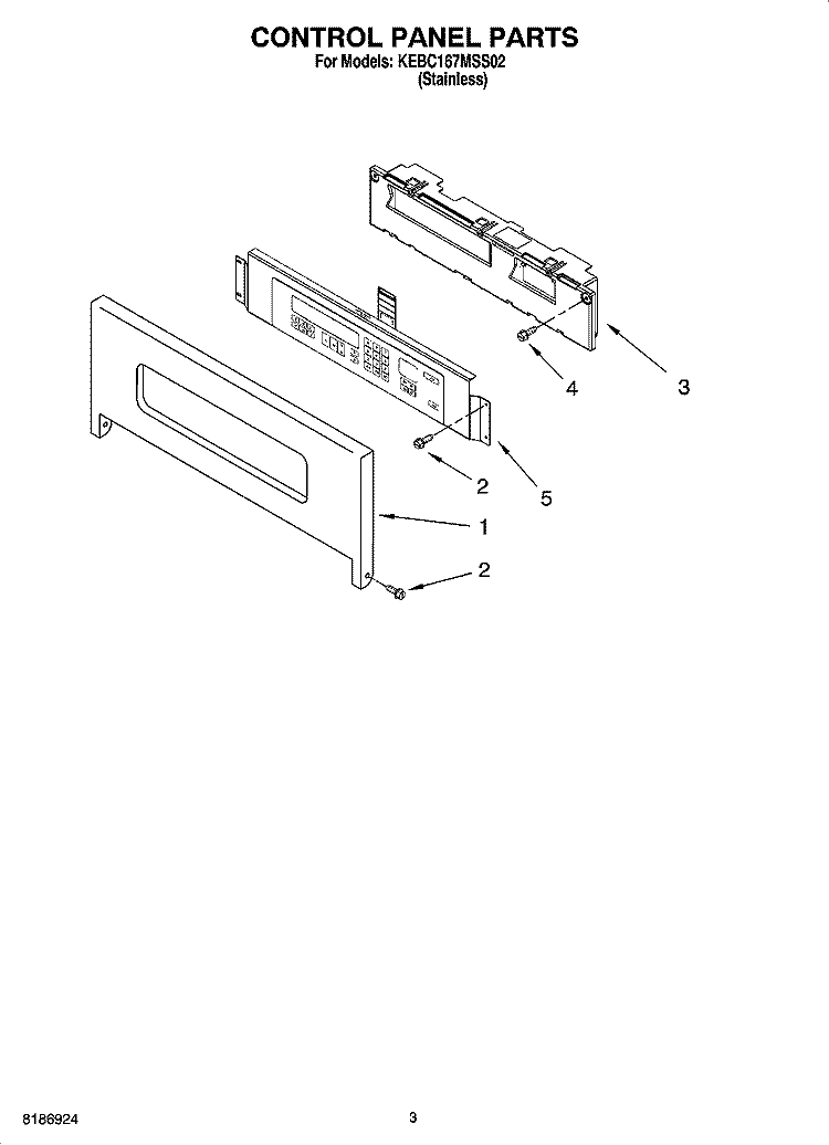 CONTROL PANEL PARTS Diagram and Parts List for KEBC167MSS02  KitchenAid Wall Oven