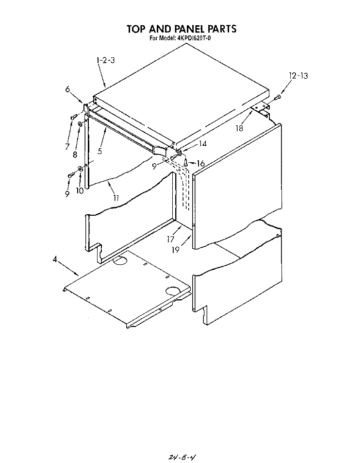 TOP AND PANEL Diagram and Parts List for 4KPDI620T0  KitchenAid Dishwasher