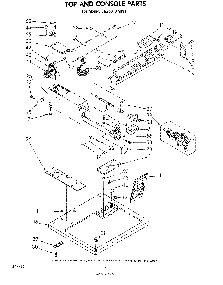 TOP AND CONSOLE Diagram and Parts List for GCG2501XMW1  Whirlpool Dryer