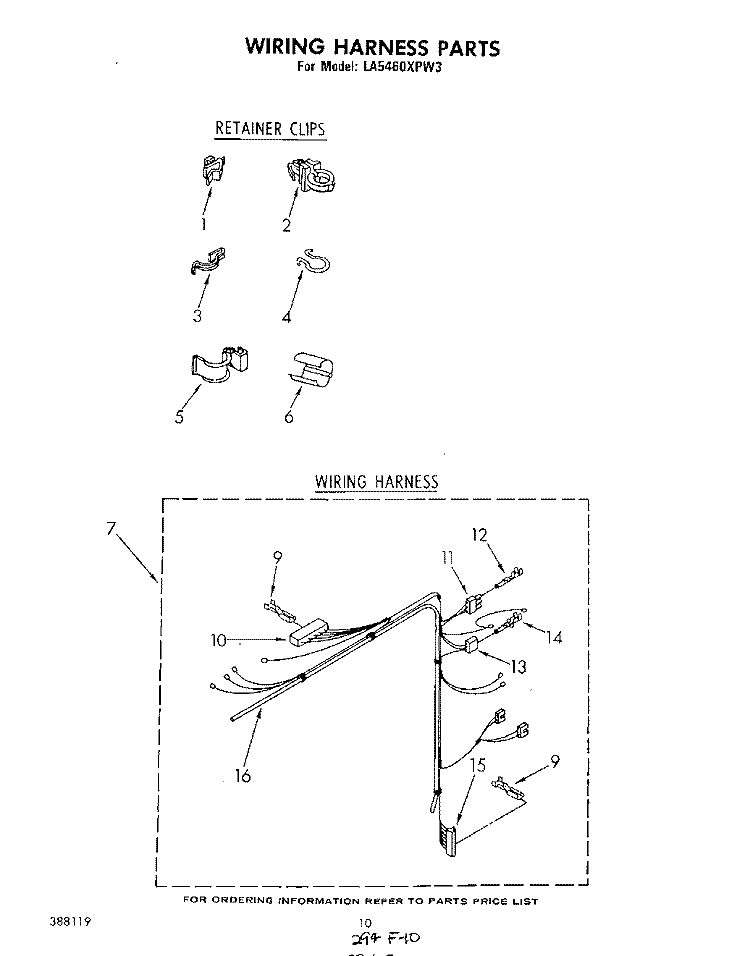 WIRING HARNESS Diagram and Parts List for LA5460XPW3  Whirlpool Washer
