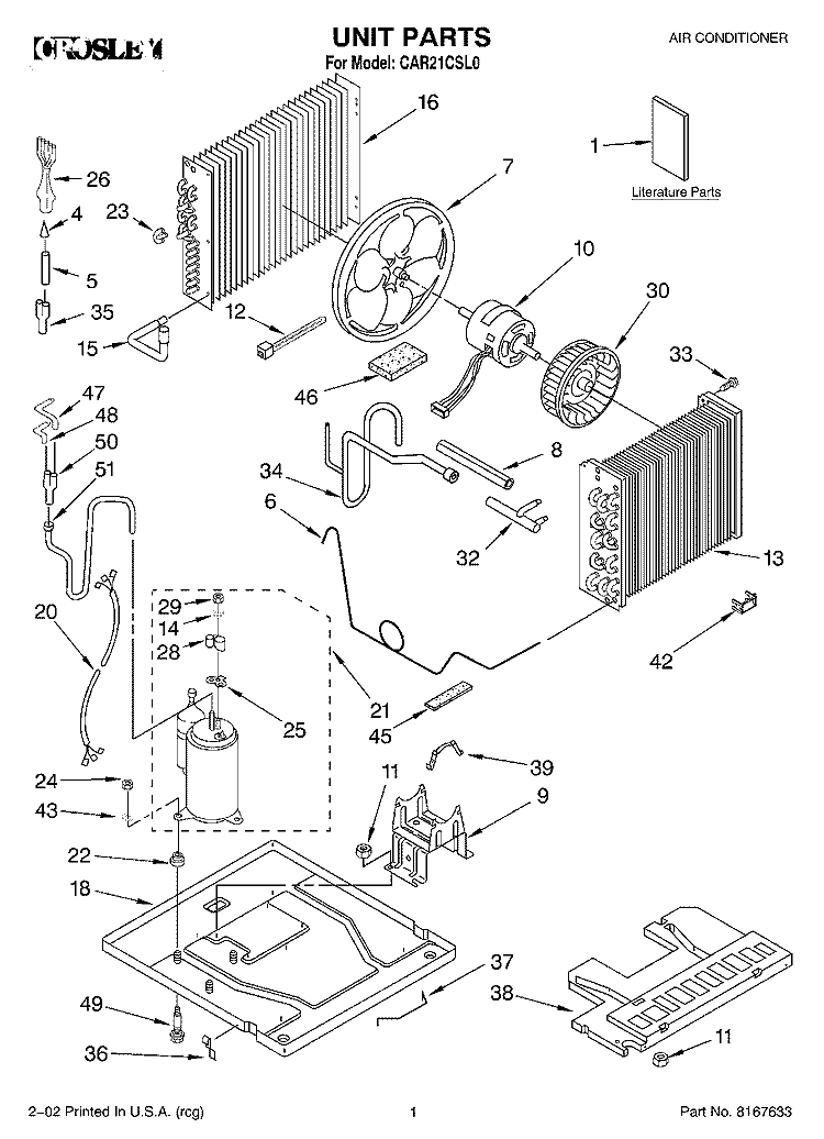 UNIT, LITERATURE Diagram and Parts List for CAR21CSL0  Crosley Air Conditioner