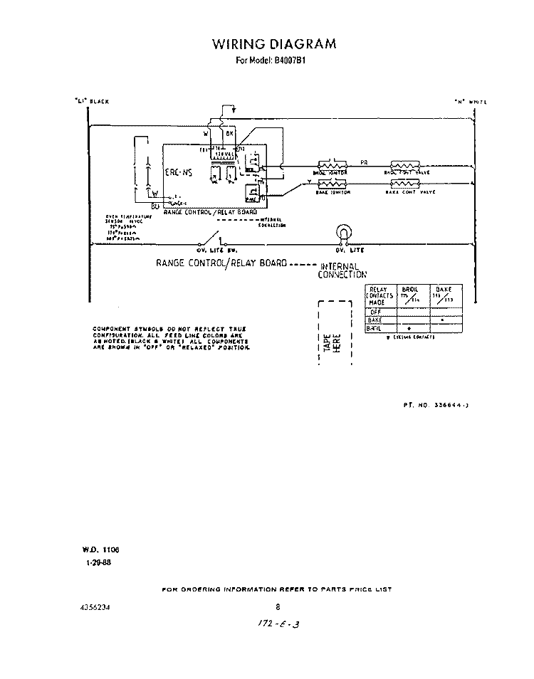 WIRING DIAGRAM Diagram and Parts List for B4007B1  Roper Range