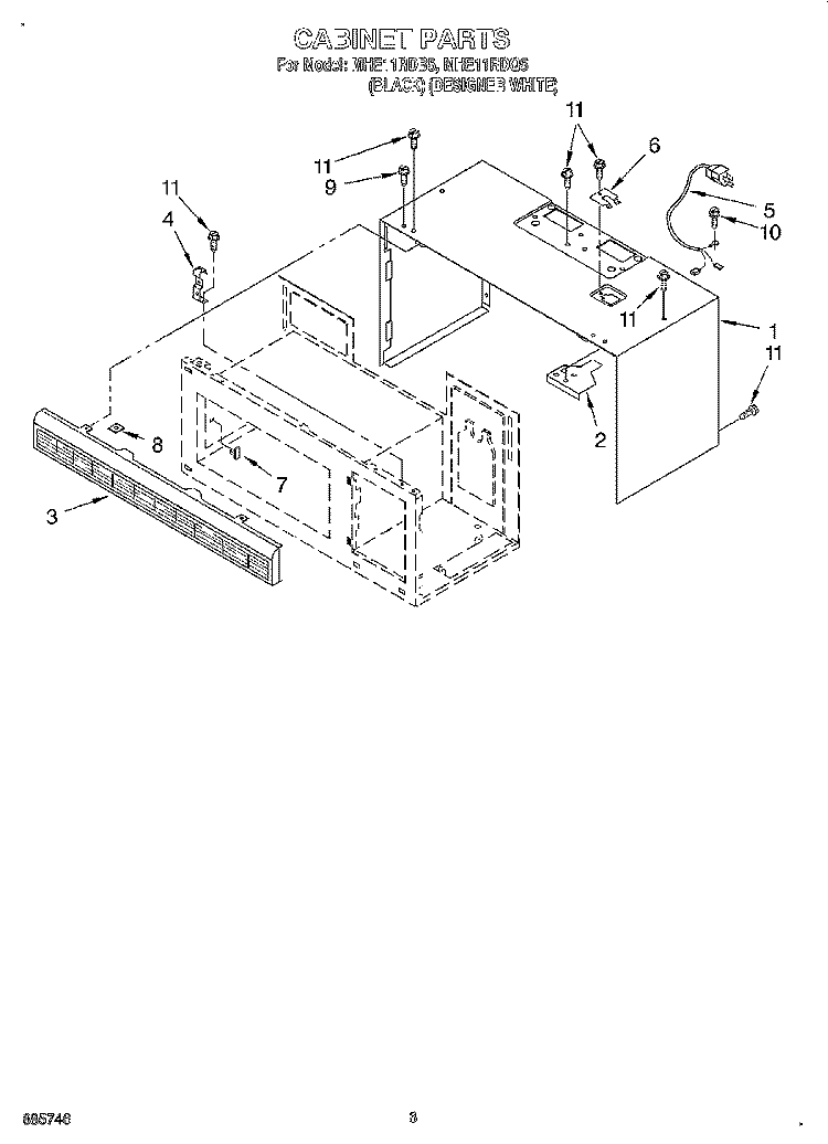CABINET Diagram and Parts List for MHE11RDB5  Roper Microwave