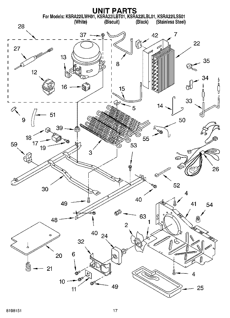 UNIT PARTS Diagram and Parts List for KSRA22ILBL01  KitchenAid Refrigerator