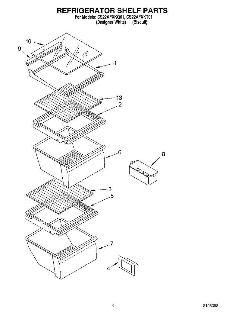 REFRIGERATOR SHELF Diagram and Parts List for CS22AFXKT01  Whirlpool Refrigerator
