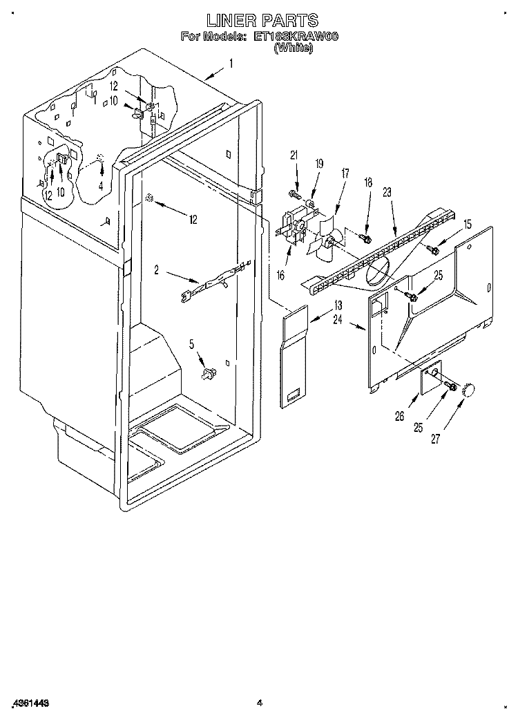 LINER Diagram and Parts List for ET18SKRAW00  Whirlpool Refrigerator