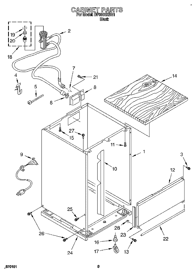 CABINET Diagram and Parts List for DP8500XBN1  Whirlpool Dishwasher